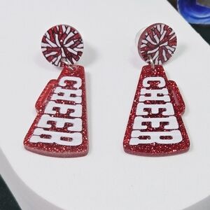 Red Glitter Cheer Megaphone Earrings 📣 School Spirit Cheerleader Stud Dangles